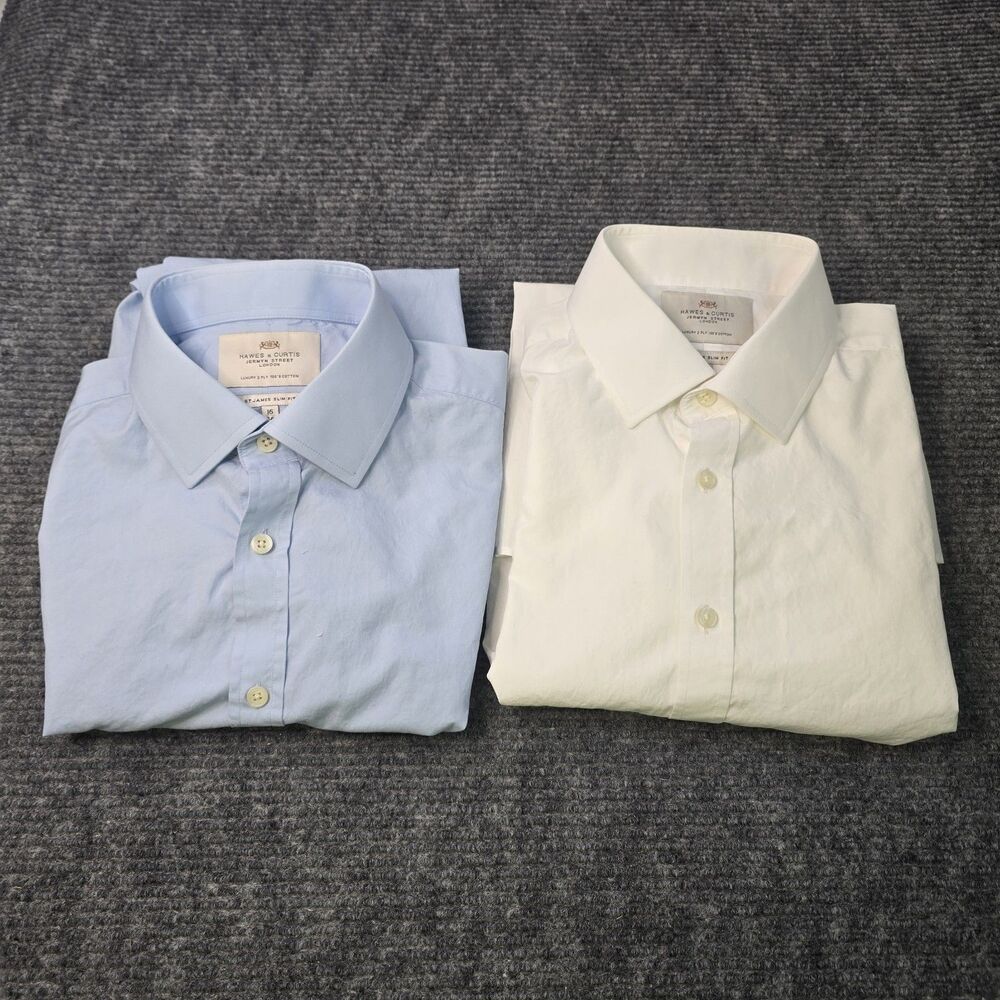 Hawes and Curtis Men's Long Sleeve Dress Shirt 16 - 36 Blue and White Lot of 2